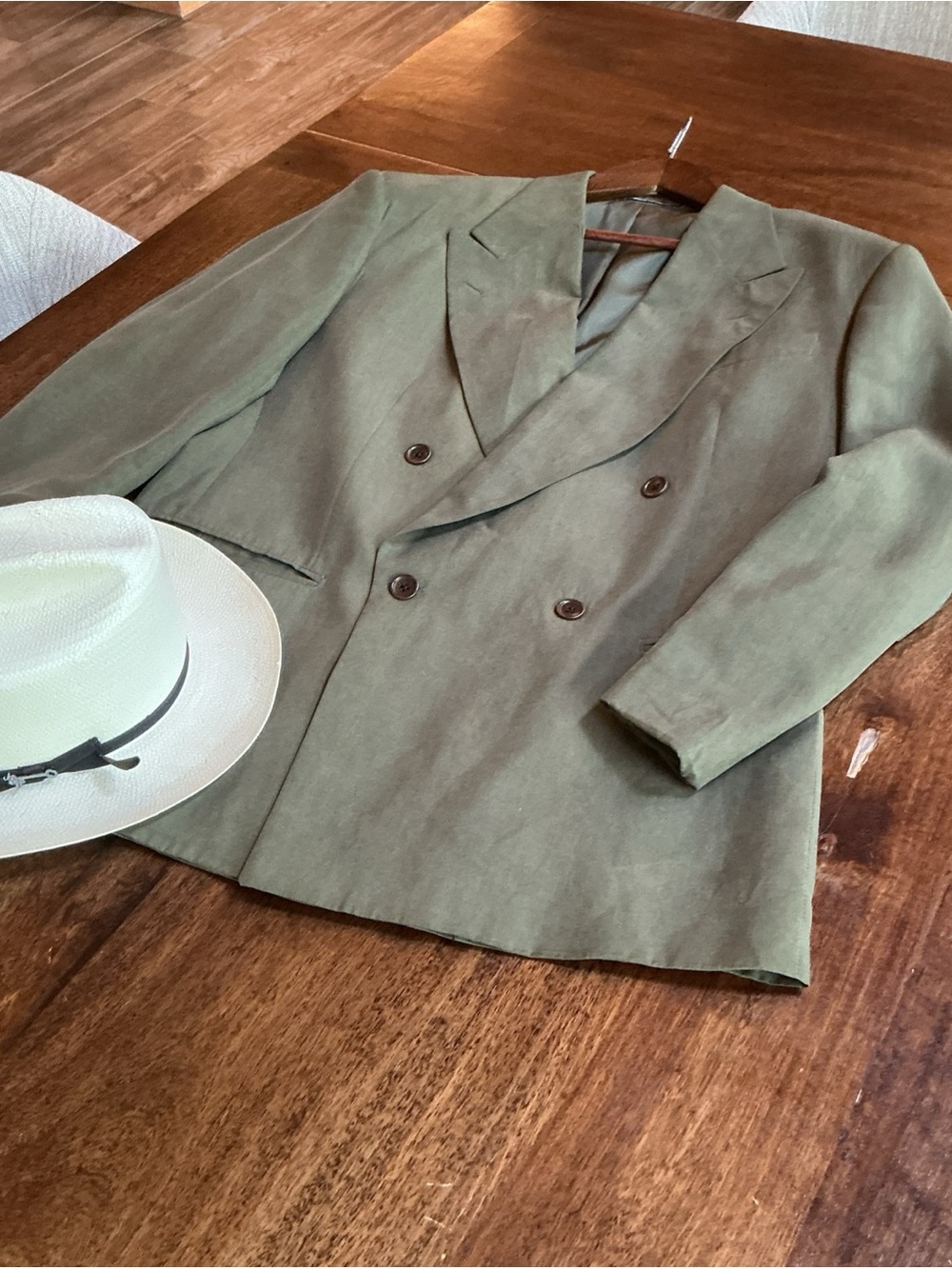 LUBIAM Italy 100% Silk Olive Double Breasted Blazer Size Euro 50 Luxury